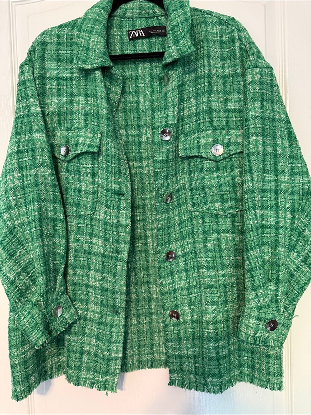 Zara Emerald Green Tweed Button-Up “Shacket”